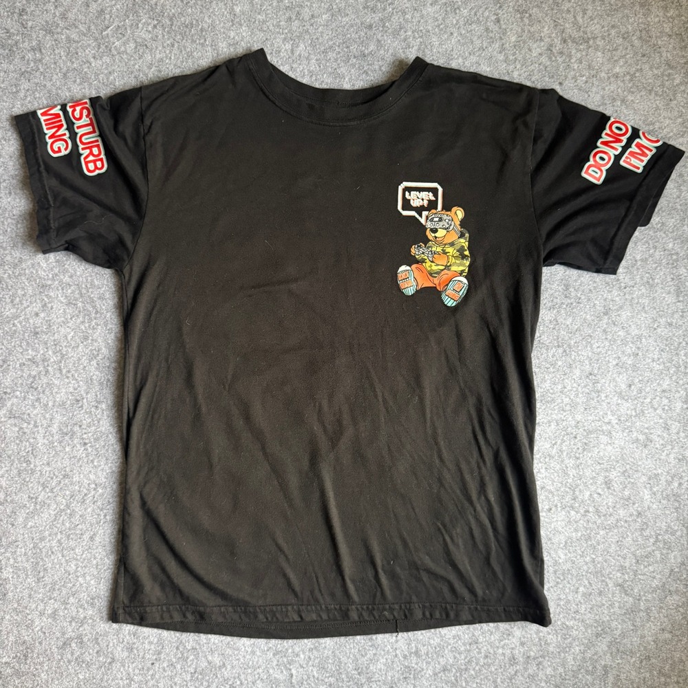 Fresh Laundry Gamer Bear Graphic T-Shirt XL Black Do Not Disturb I'm Gaming Tee